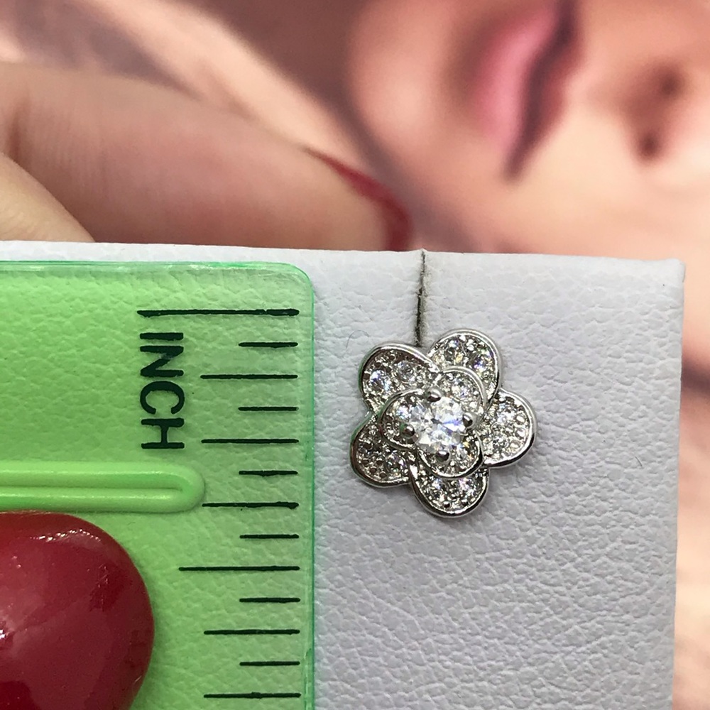 Sterling Silver Flower Stud Earrings - Picture 3 of 4